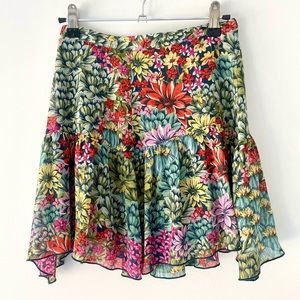 Urban Outfitters Tropical Floral Chiffon Ruffle Mini Skirt